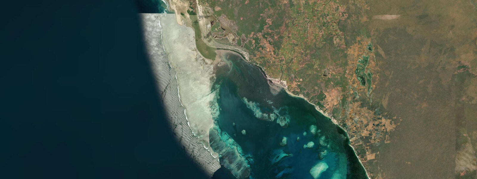 Satellite view of the coast near Ifaty, Madagascar