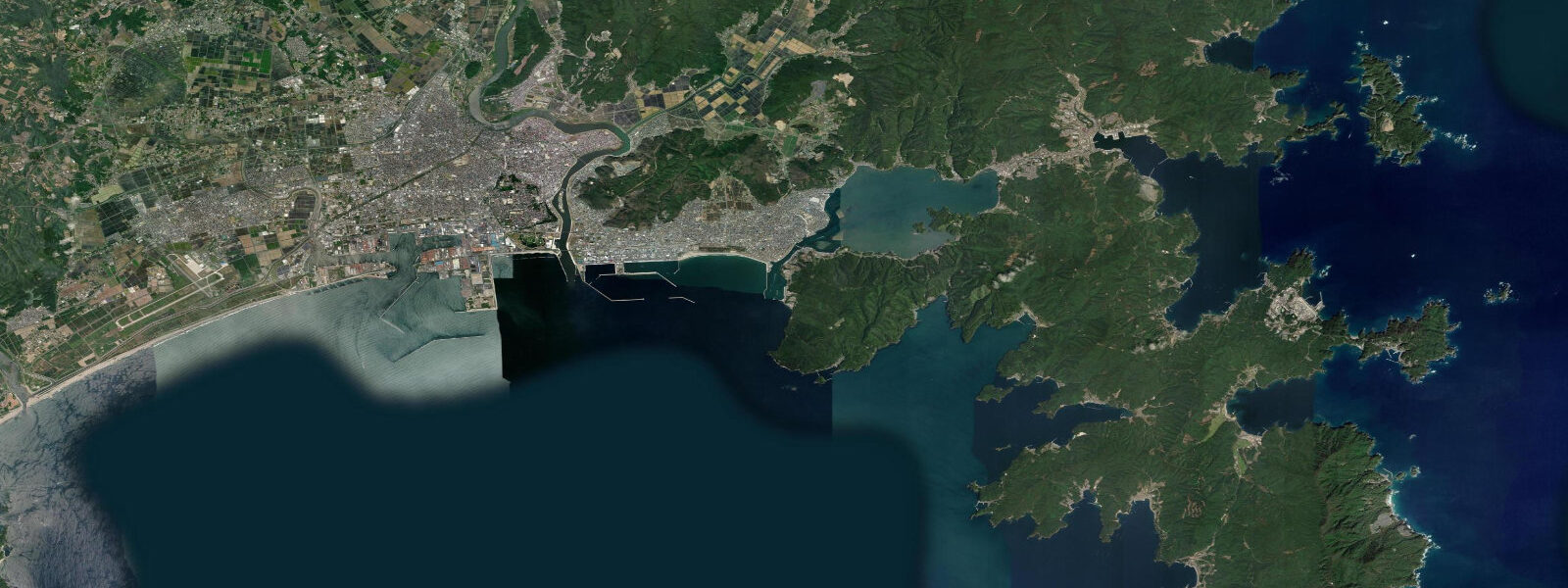Satellite view of the coast near Ishinomaki
