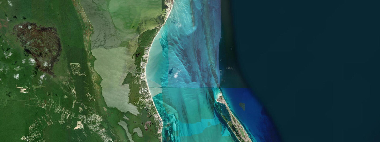 Satellite view of the coast near Isla Mujeres, Yucatán