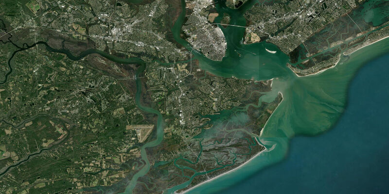 Satellite view of the coast near James Island