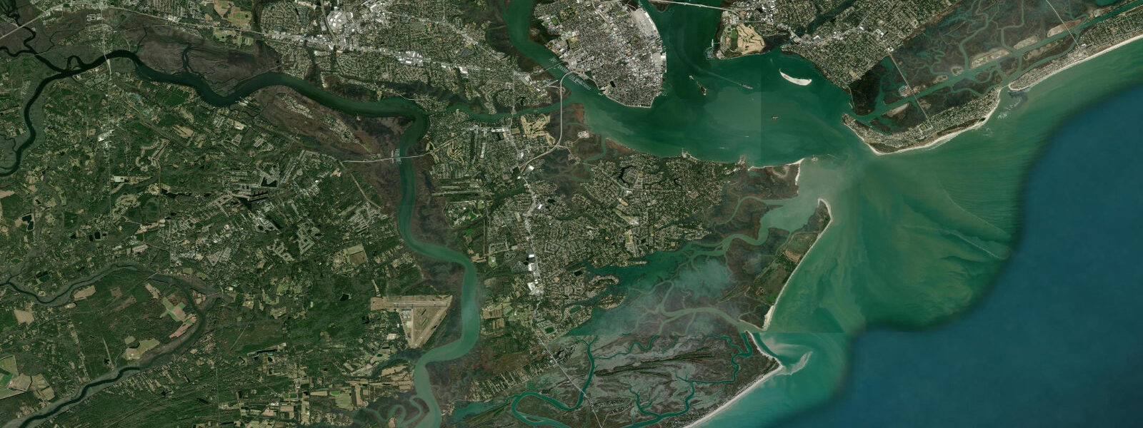 Satellite view of the coast near James Island