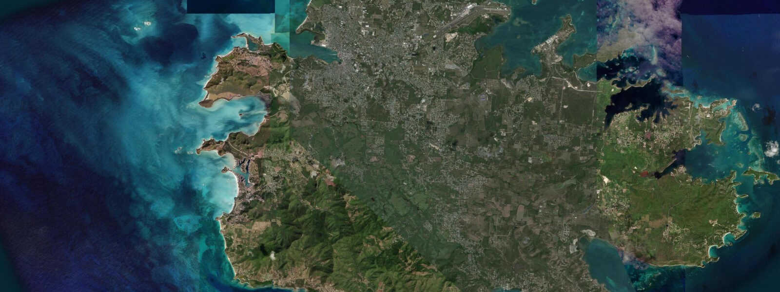 Satellite view of the coast near Jolly Harbour