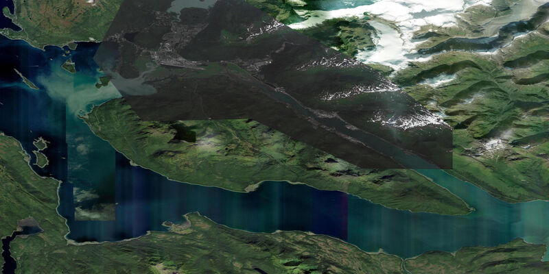 Satellite view of the coast near Juneau, AK