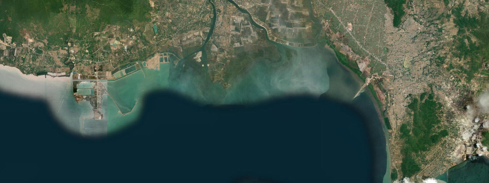 Satellite view of the coast near Kampot