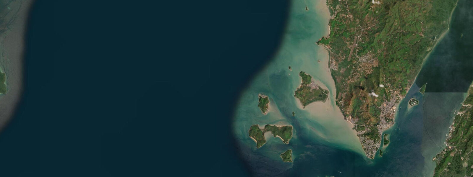 Satellite view of the coast near Kawthaung, Myanmar