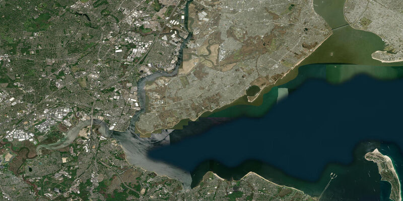 Satellite view of the coast near Keasbey