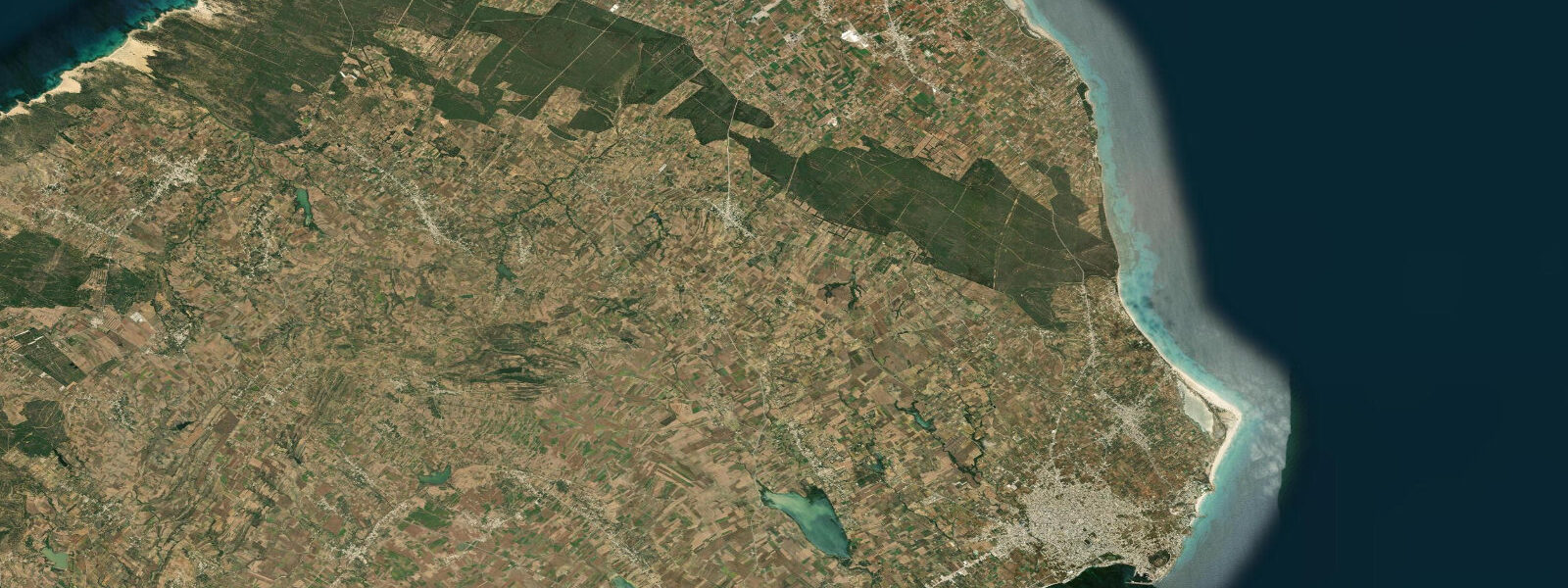 Satellite view of the coast near Kelibia, Nabeul Governorate
