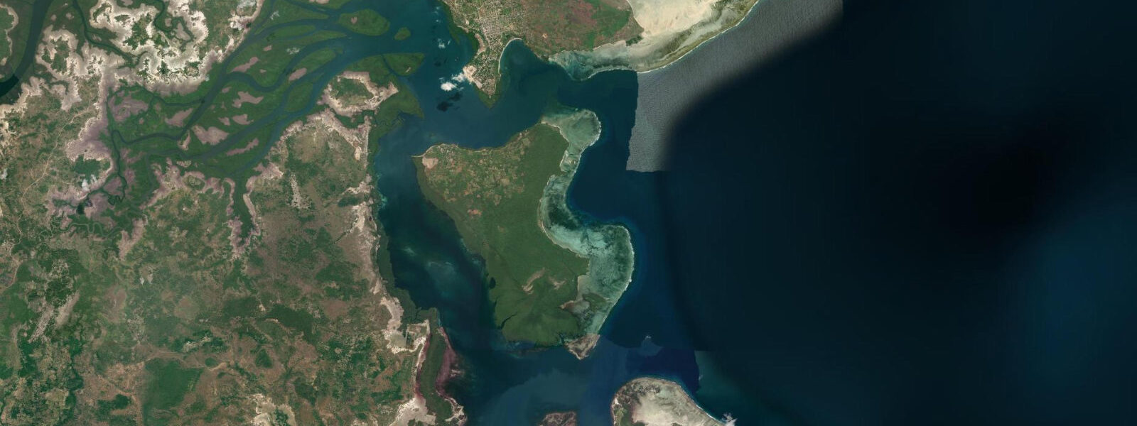 Satellite view of the coast near Kilwa Kisiwani