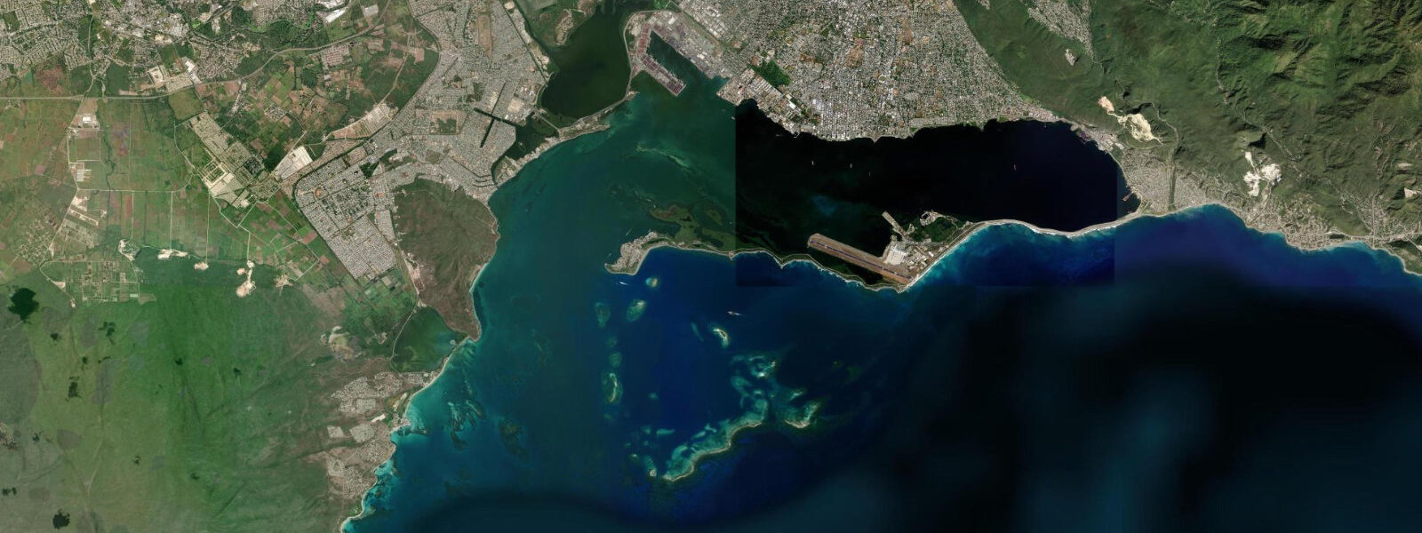 Satellite view of the coast near Kingston Waterfront, Jamaica