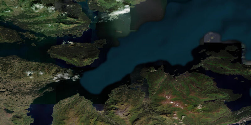 Satellite view of the coast near Kizhuyak Point