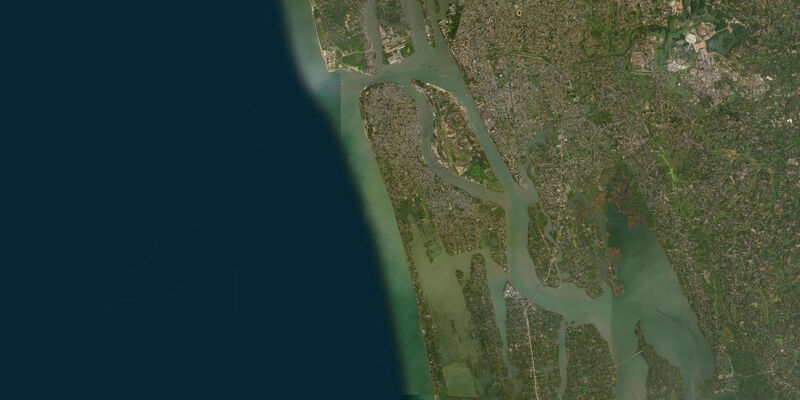 Satellite view of the coast near Kochi