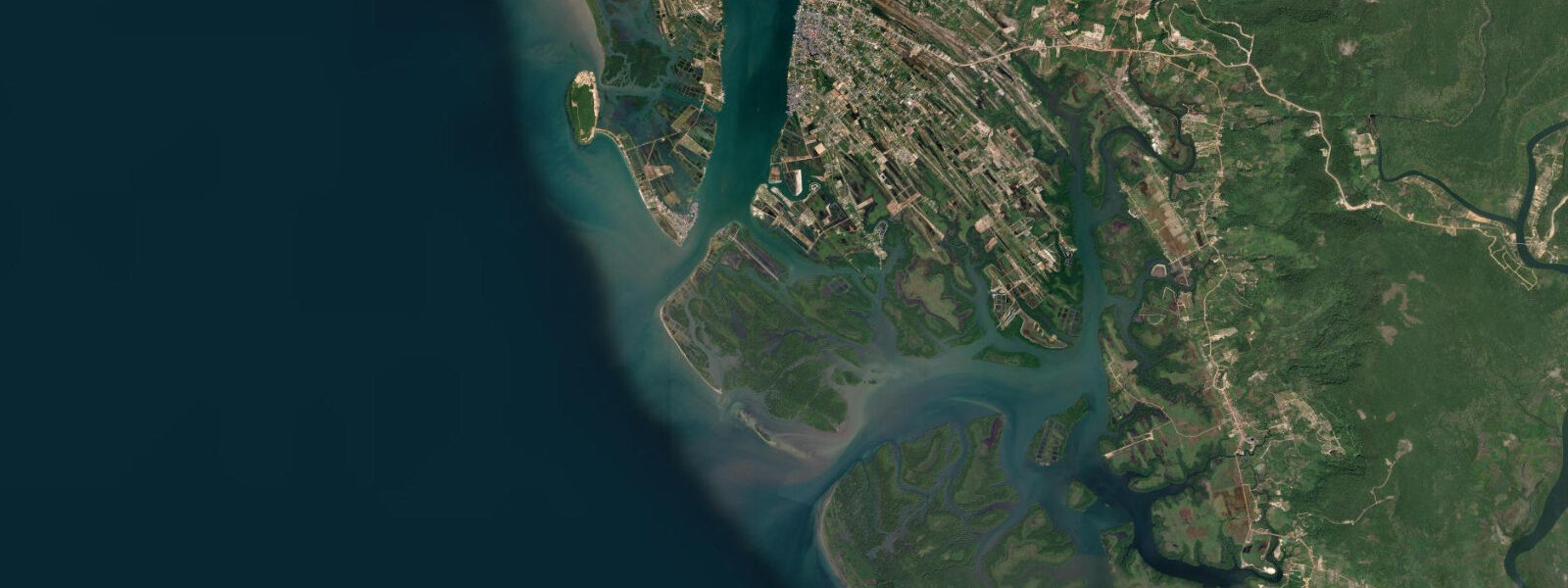 Satellite view of the coast near Koh Kong, Cambodia