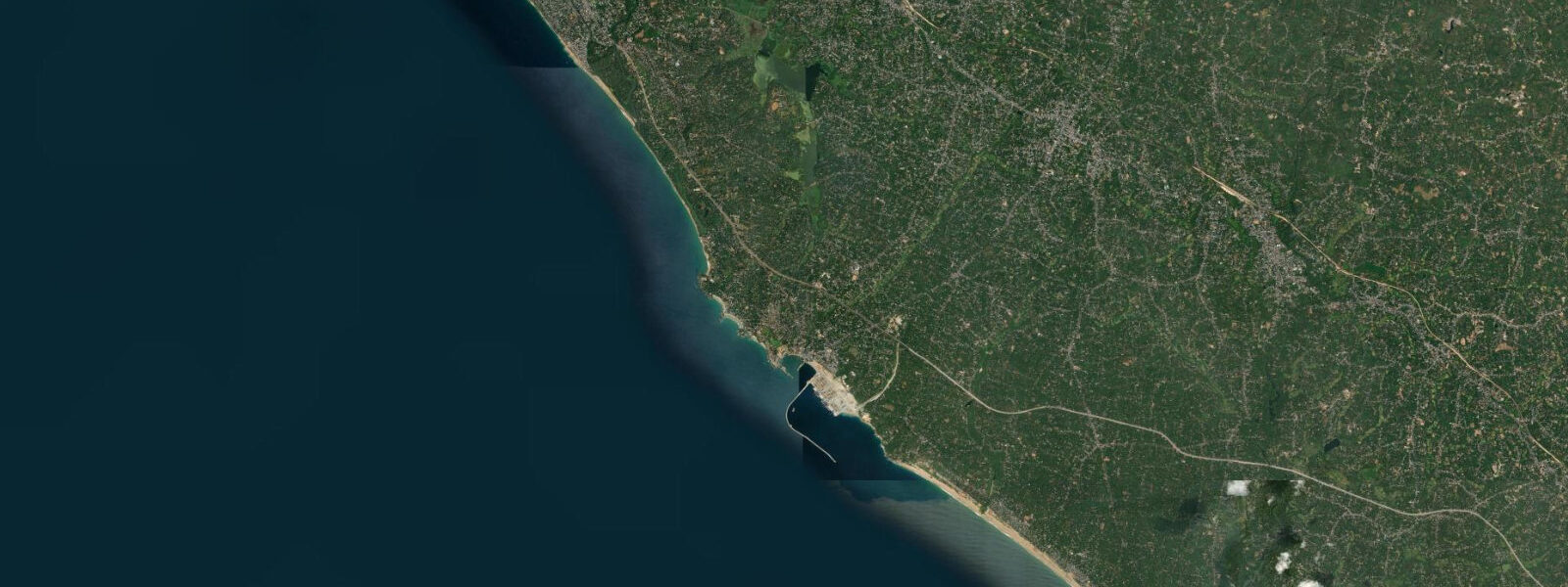 Satellite view of the coast near Kovalam, Kerala