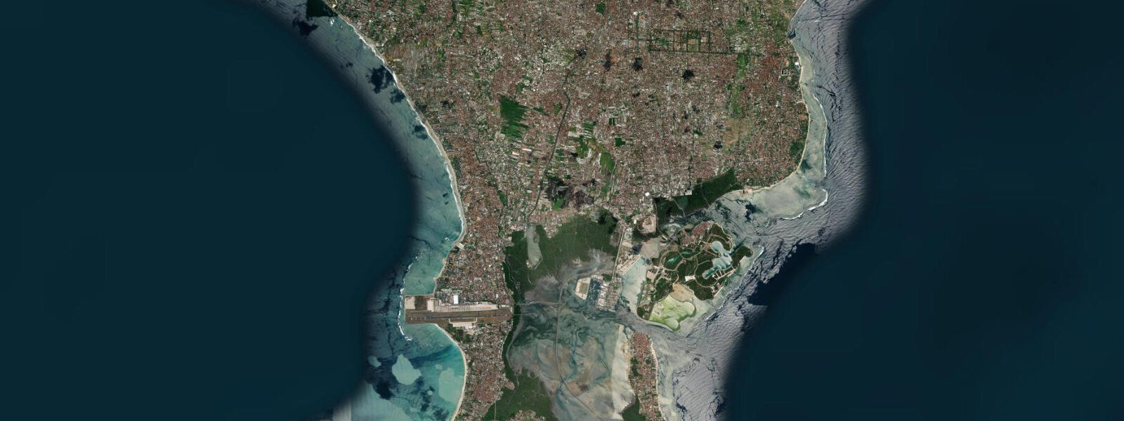 Satellite view of the coast near Kuta, Bali