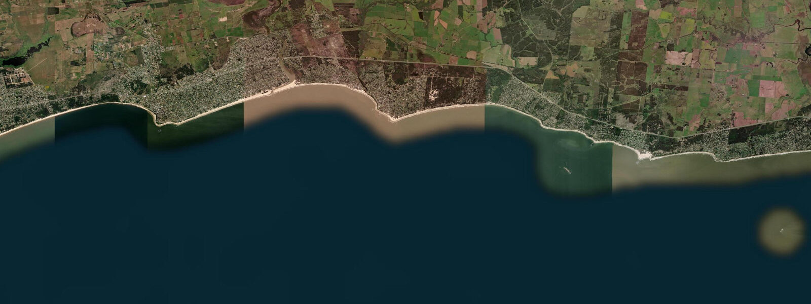 Satellite view of the coast near La Floresta, Uruguay