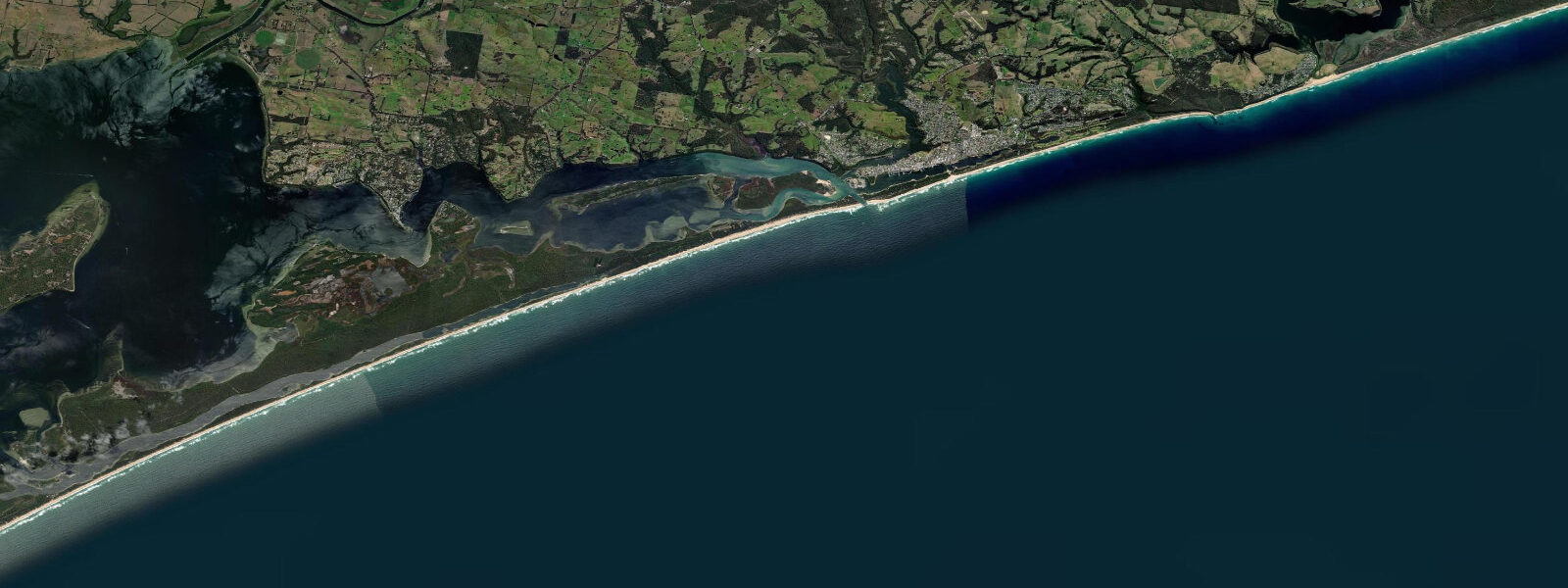 Satellite view of the coast near Lakes Entrance