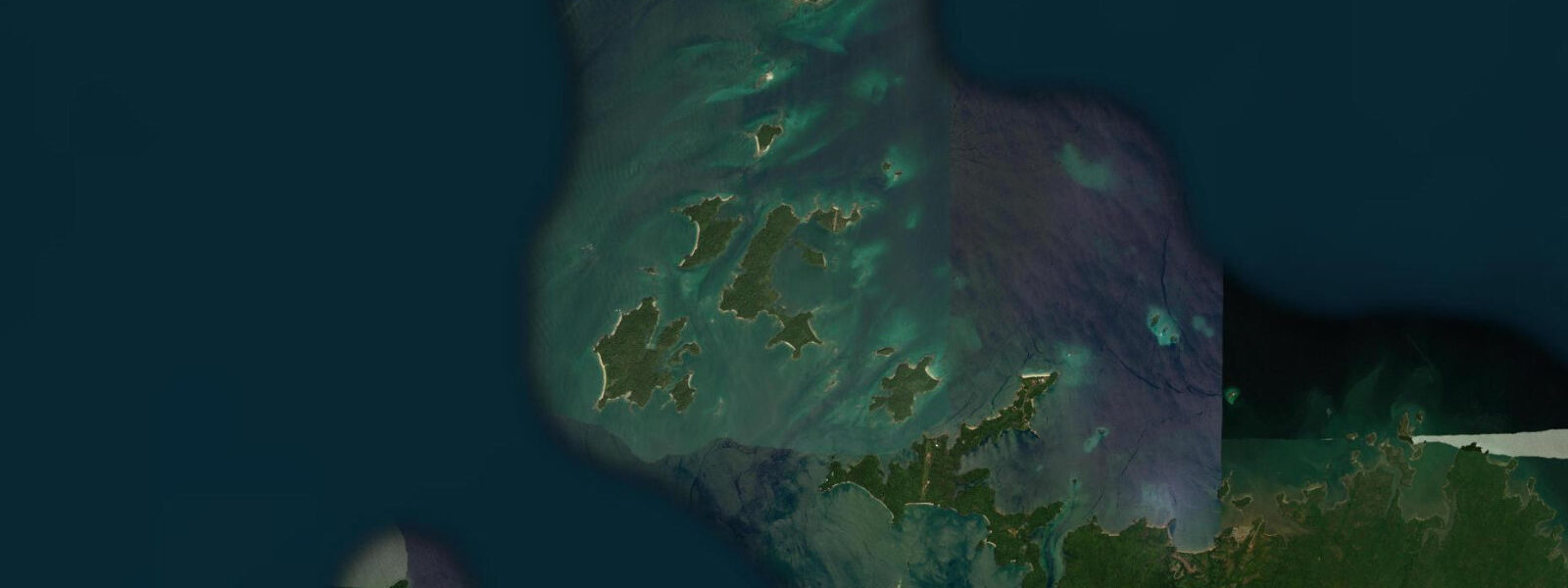 Satellite view of the coast near Pearl Islands, Panama