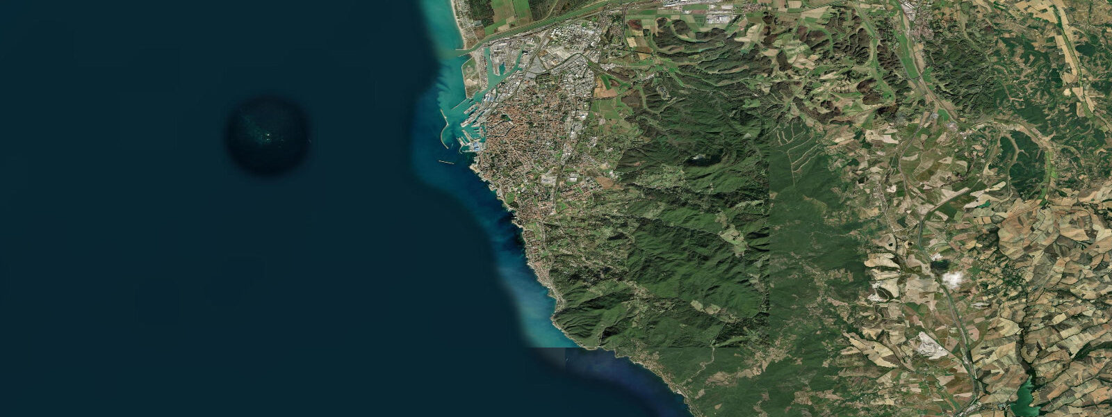 Satellite view of the coast near Livorno