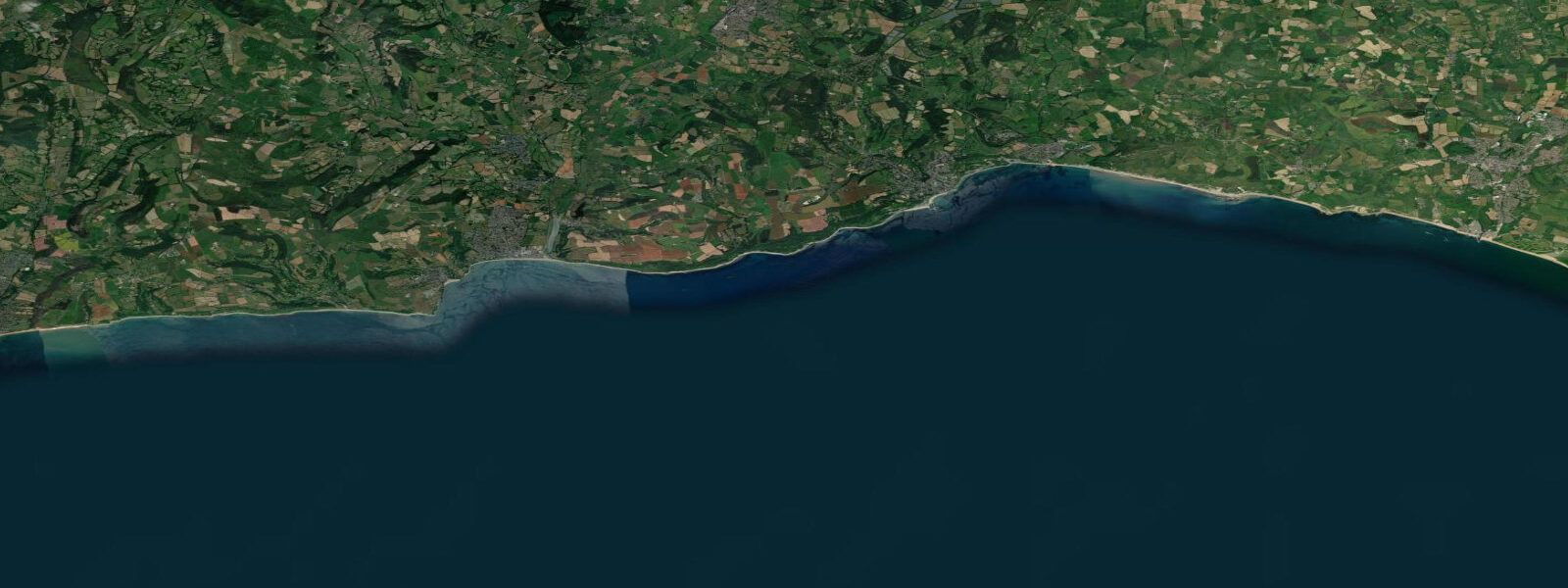 Satellite view of the coast near Lyme Regis