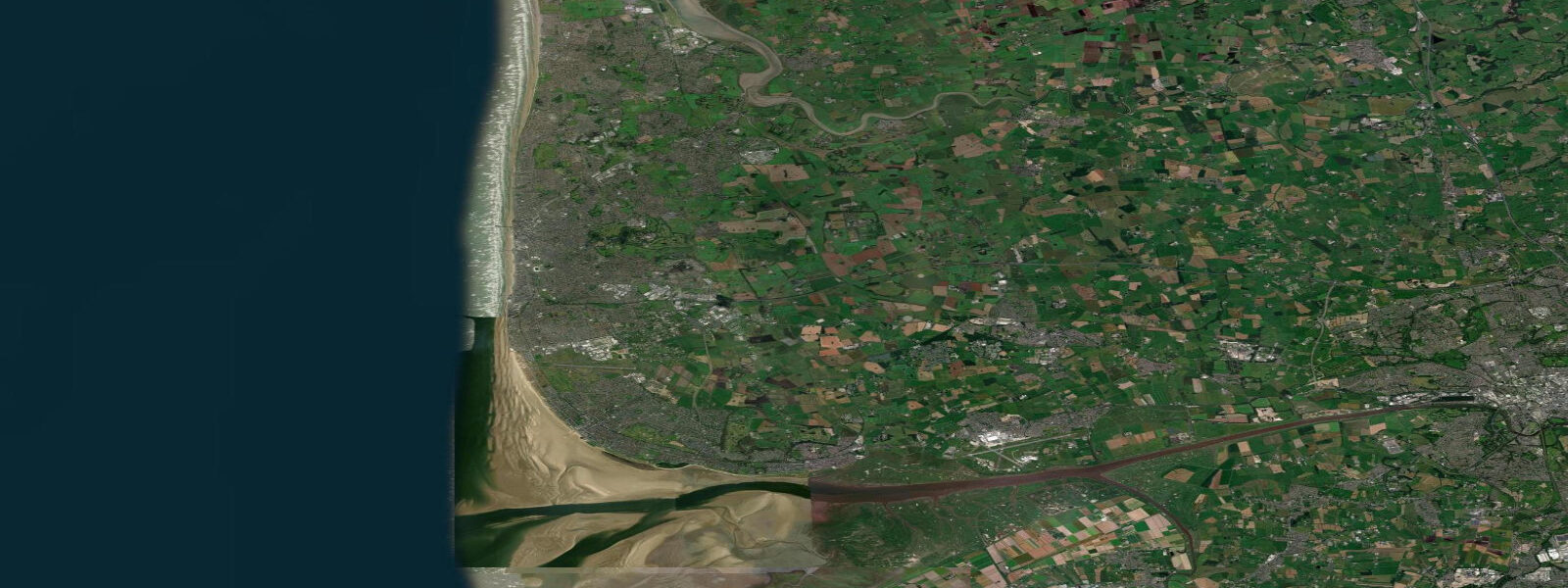 Satellite view of the coast near Lytham St Annes