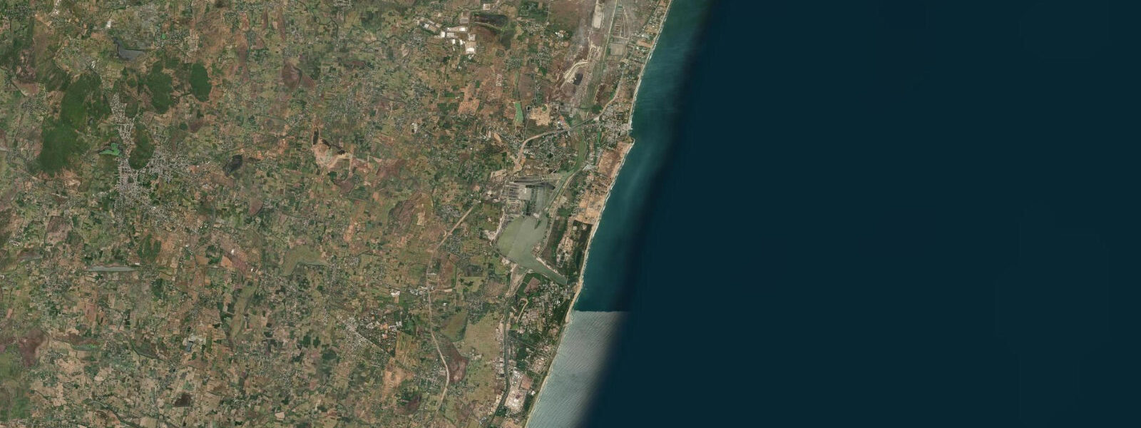 Satellite view of the coast near Mahabalipuram, Tamil Nadu