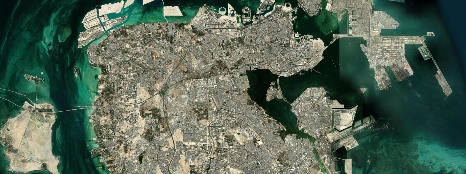 Satellite view of the coast near Manama Corniche