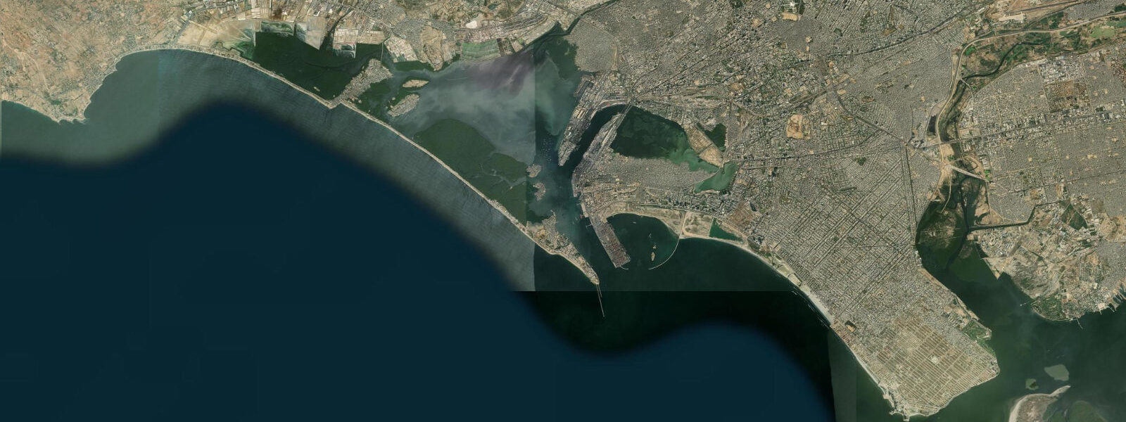 Satellite view of the coast near Manora Island