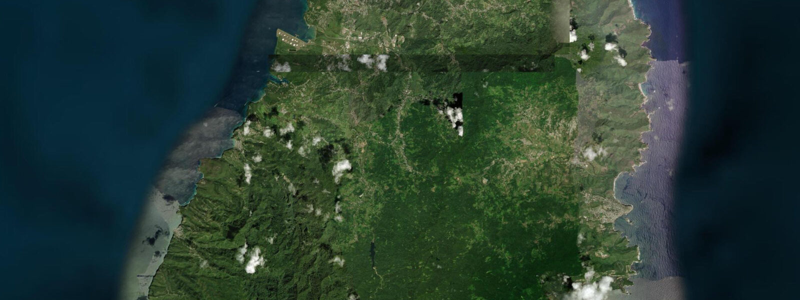 Satellite view of the coast near Marigot Bay, Saint Lucia