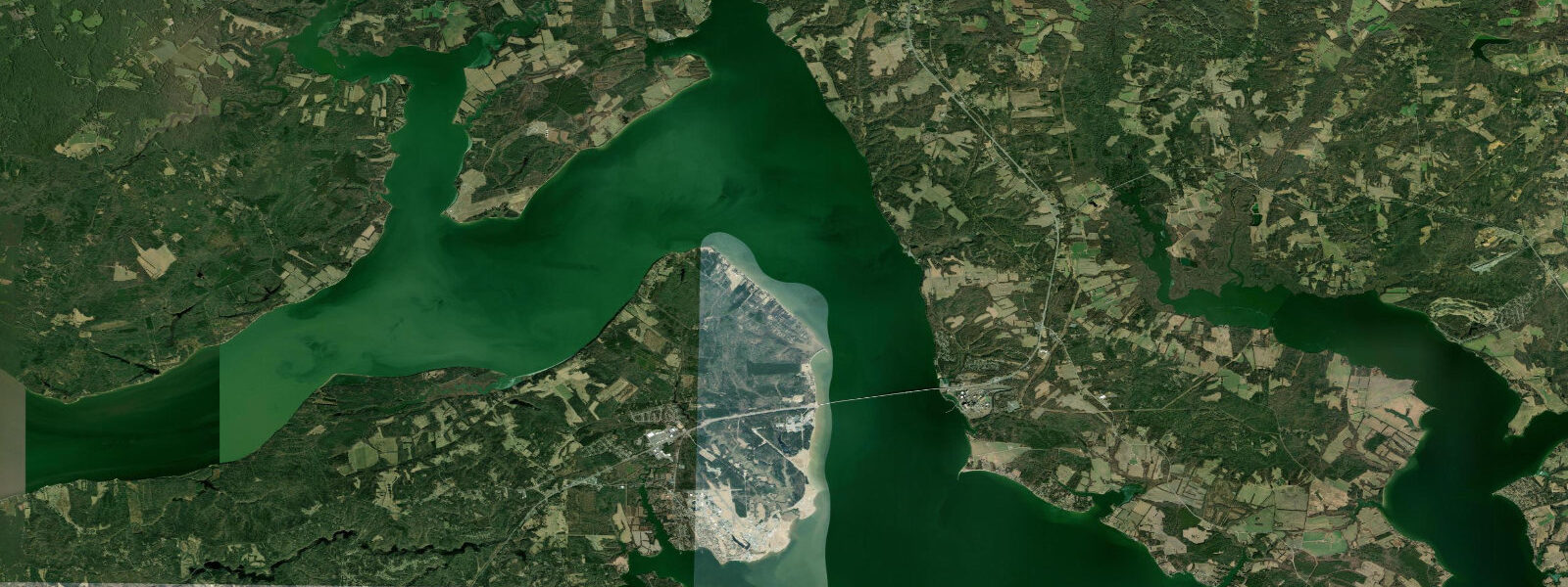 Satellite view of the coast near Mathias Point