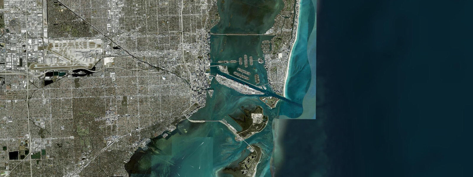Satellite view of the coast near Miami Beach (Virginia Key), FL