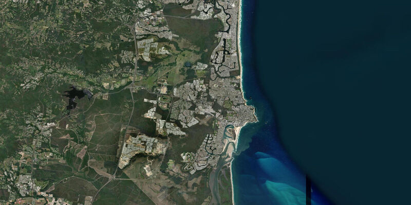 Satellite view of the coast near Mooloolaba