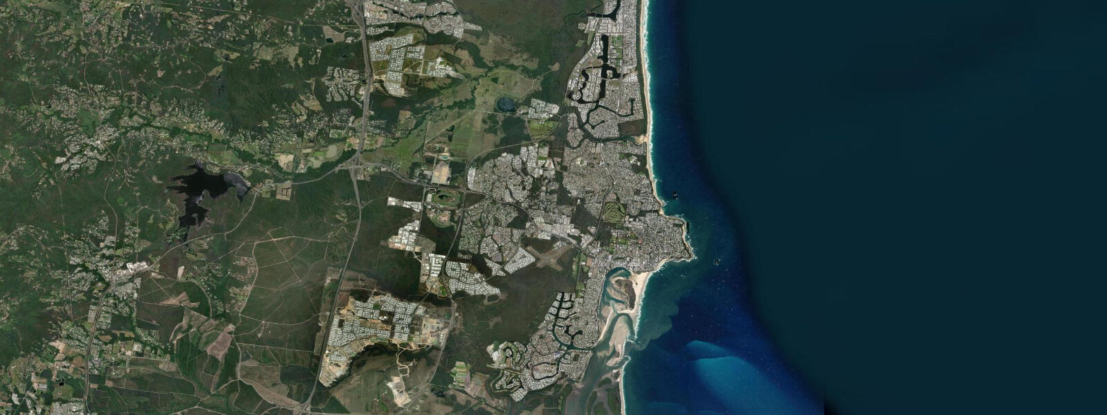 Satellite view of the coast near Mooloolaba