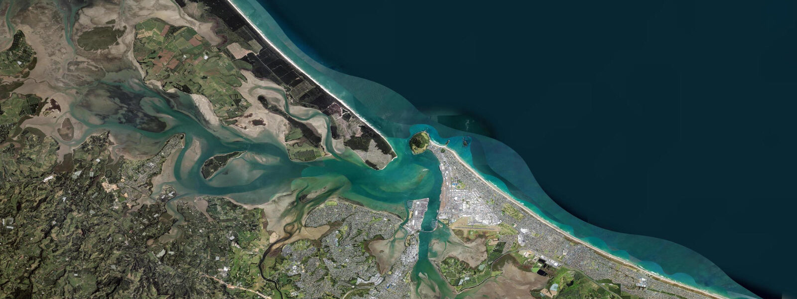 Satellite view of the coast near Mount Maunganui