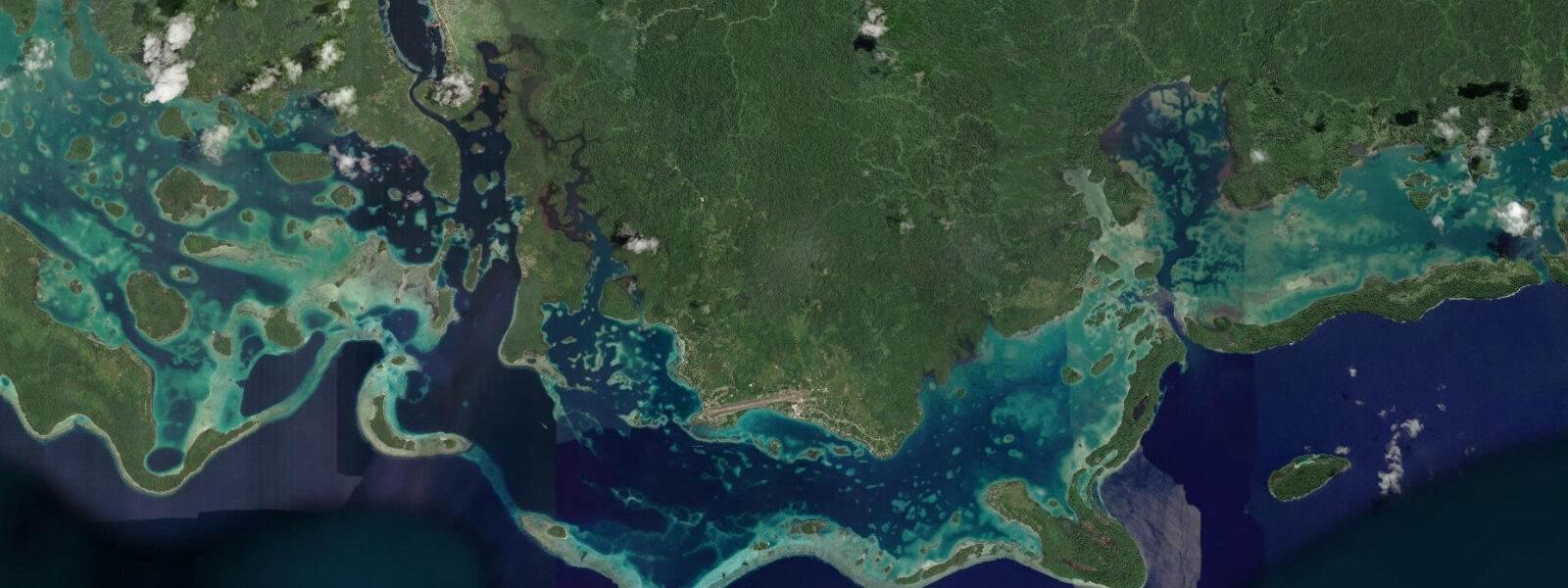 Satellite view of the coast near Munda, Solomon Islands