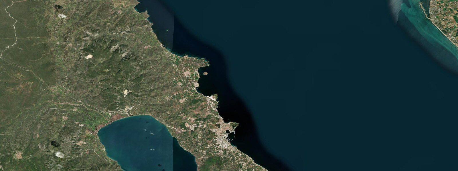 Satellite view of the coast near Mytilene, Lesbos