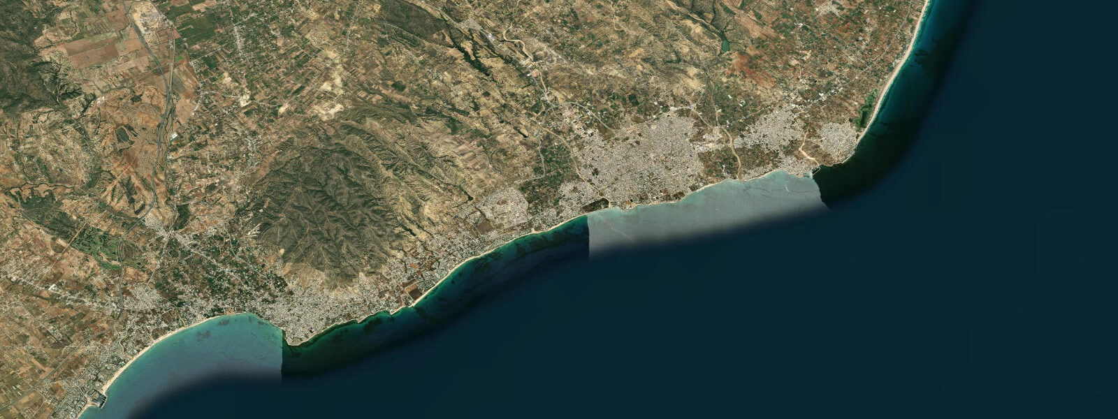 Satellite view of the coast near Nabeul, Nabeul Governorate
