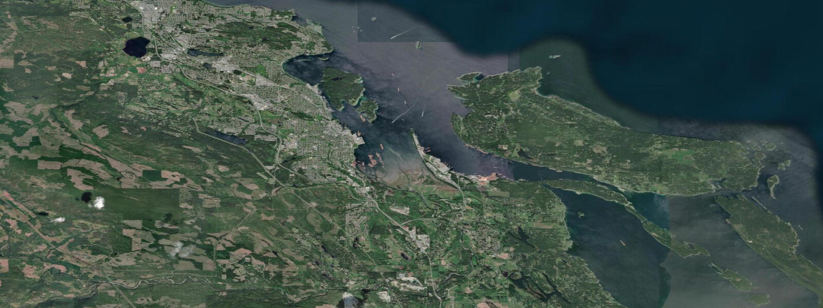 Satellite view of the coast near Nanaimo, British Columbia
