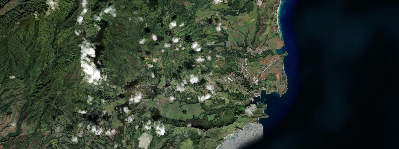 Satellite view of the coast near Nawiliwili