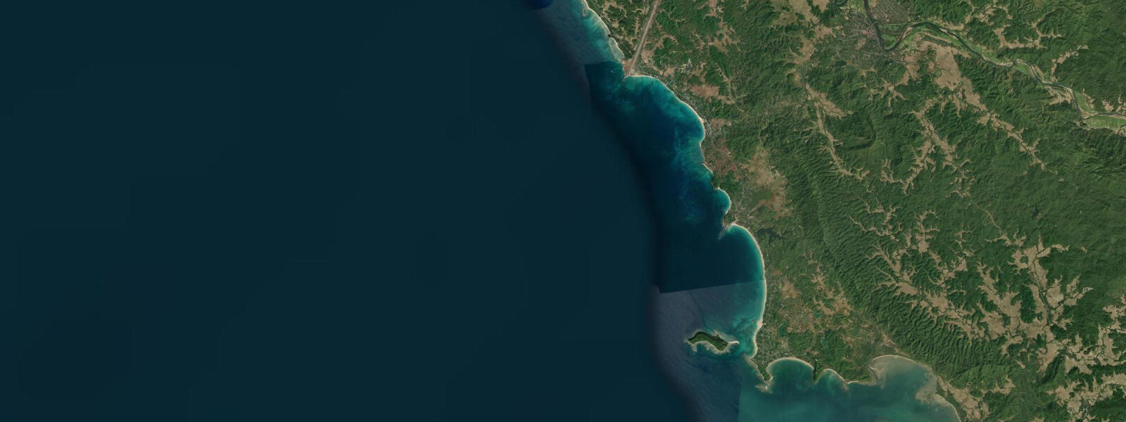 Satellite view of the coast near Ngapali Beach
