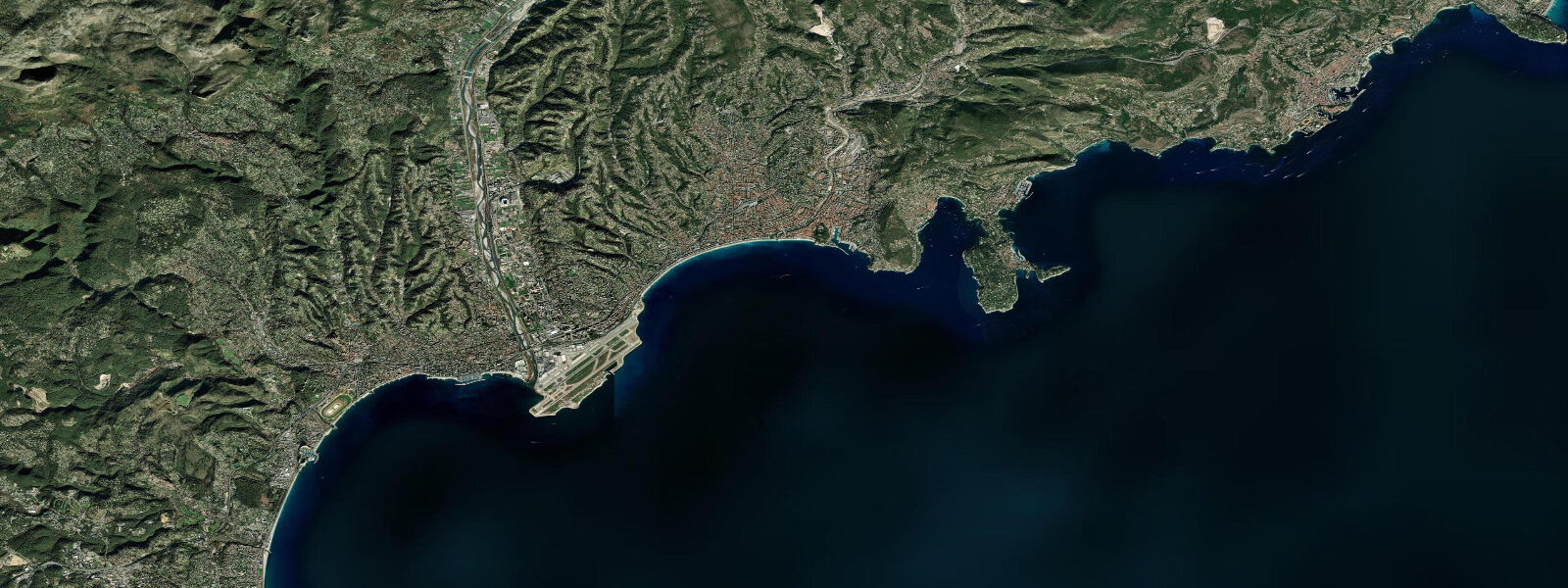 Satellite view of the coast near Nice