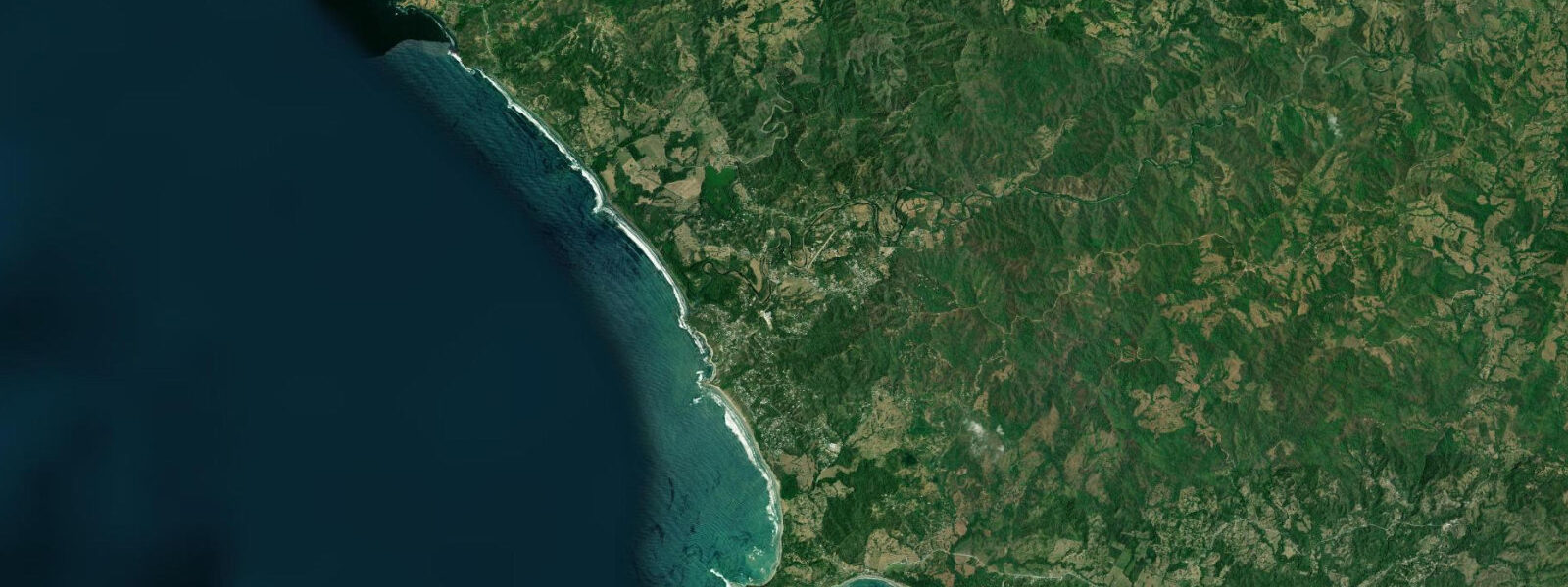 Satellite view of the coast near Nosara, Costa Rica