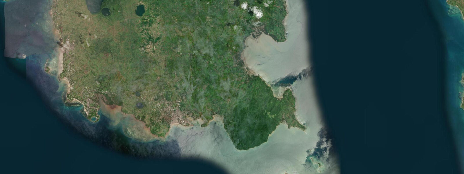 Satellite view of the coast near Nosy Be, Madagascar