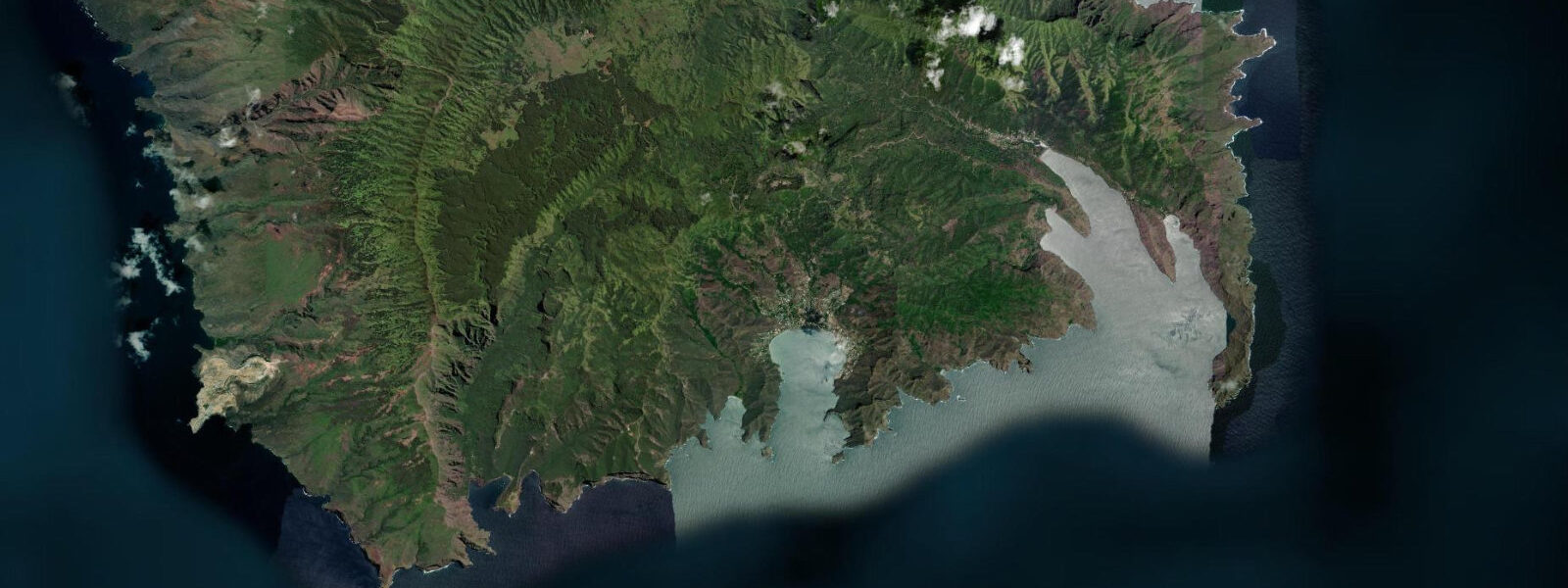Satellite view of the coast near Nuku Hiva, Marquesas Islands