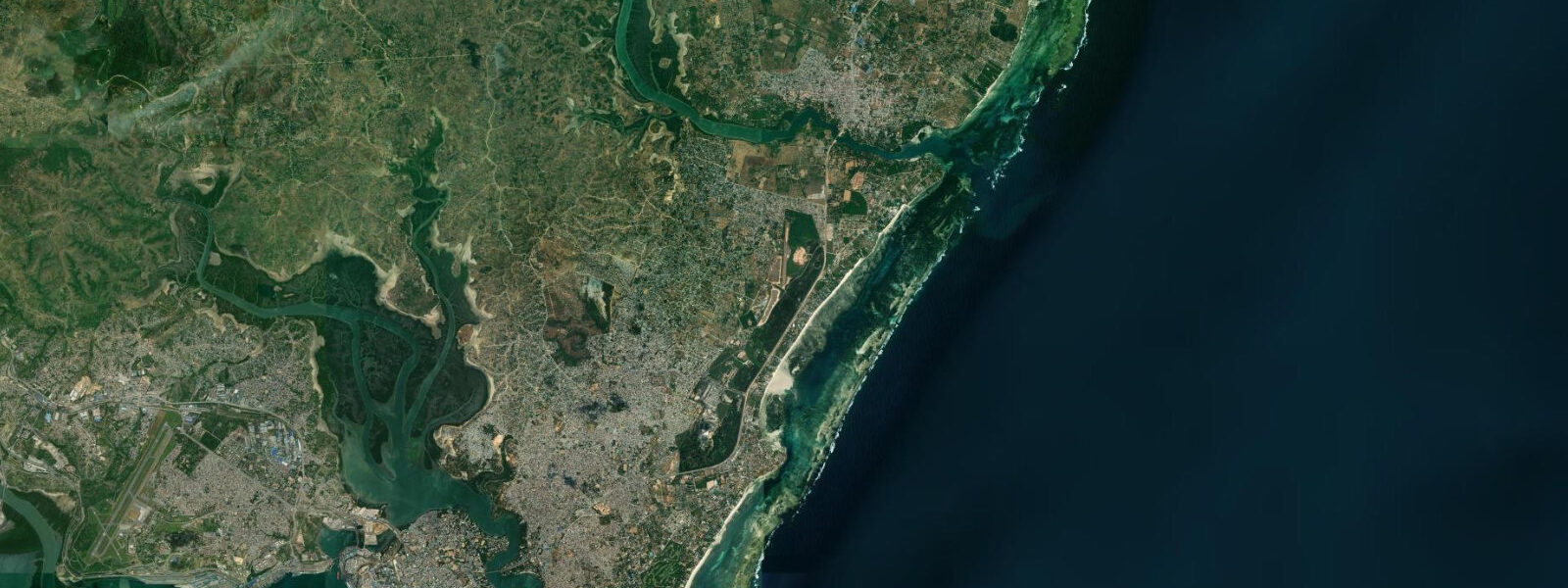 Satellite view of the coast near Nyali Beach