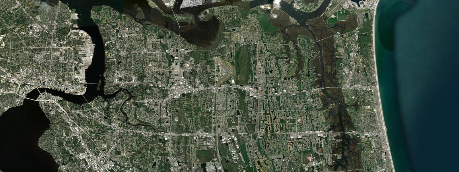 Satellite view of the coast near Oak Landing