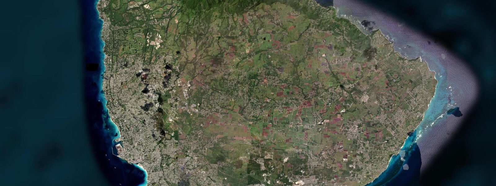 Satellite view of the coast near Oistins
