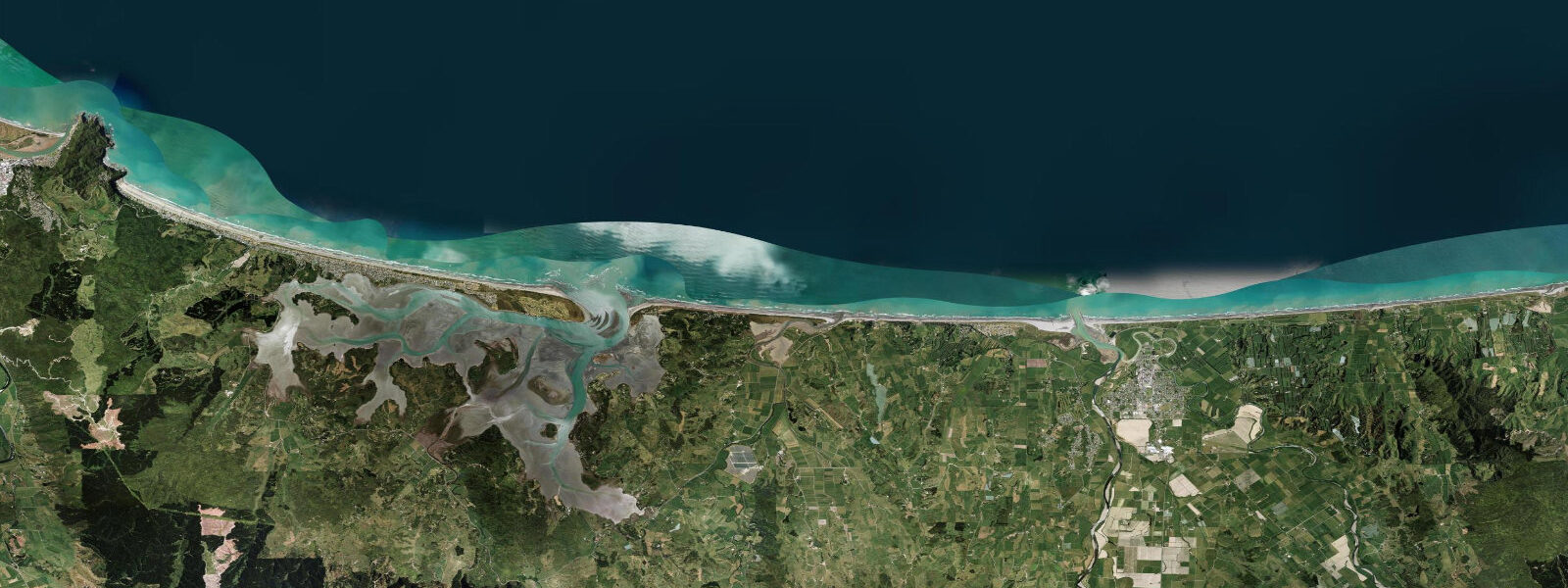 Satellite view of the coast near Ōpōtiki, Bay of Plenty