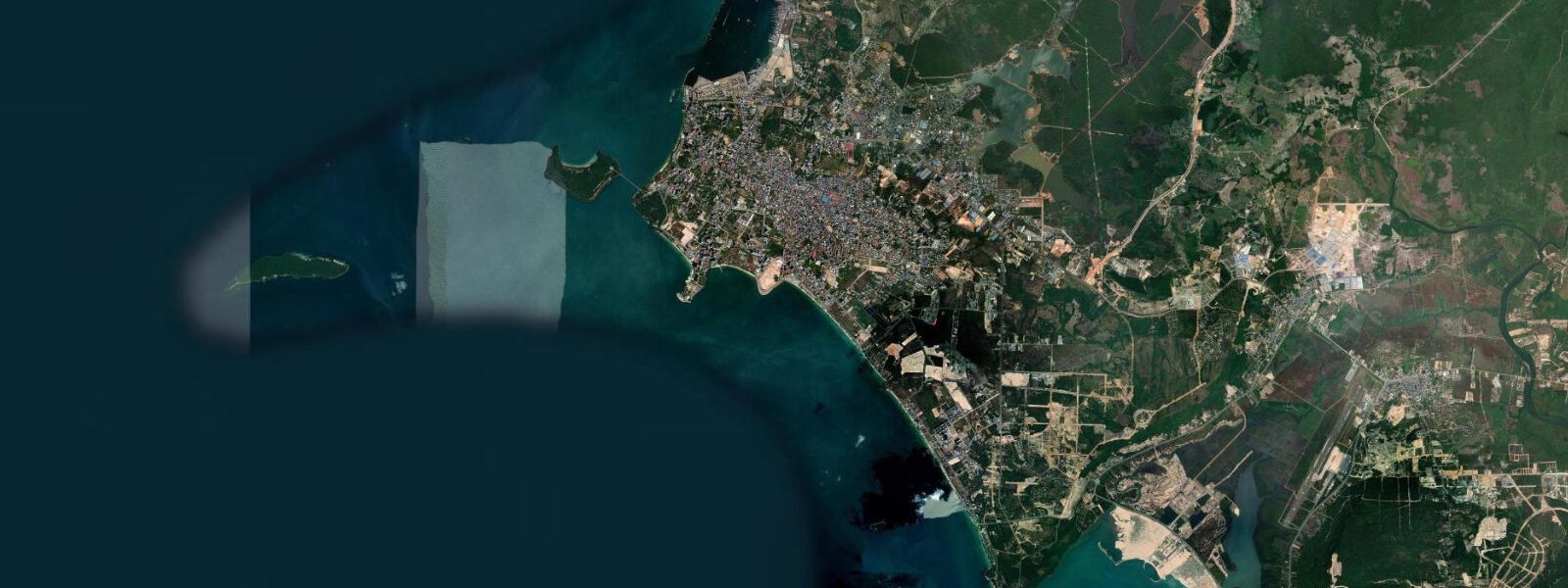 Satellite view of the coast near Otres Beach