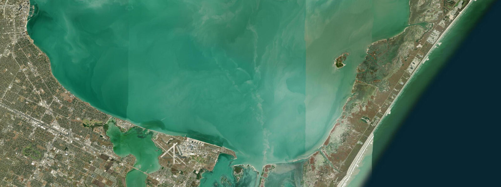 Satellite view of the coast near Packery Channel