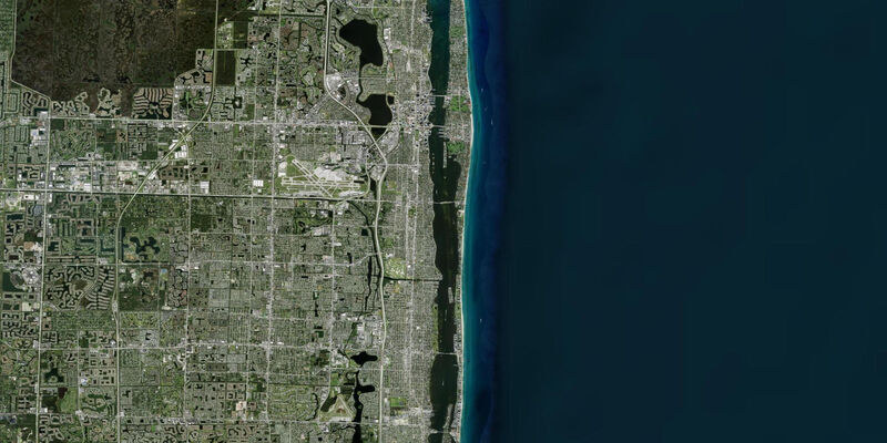 Satellite view of the coast near Palm Beach